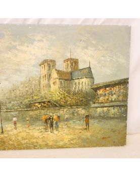 Painting Oil on Canvas View of Paris Signed BILLINGS