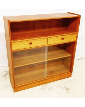 NATHAN Bookcase 2 Sliding Glass Doors, 2 Drawers and 1 Niche
