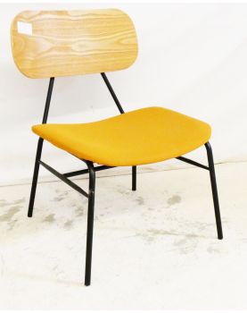 Modern Low Chair in Wood and Ocher Fabric