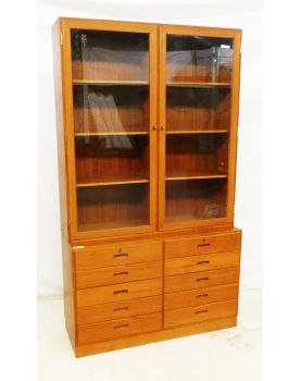 Bookcase with 2 Glass Doors and 10 Scandinavian Style Drawers