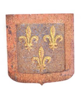 Cast Iron Plaque in the Shape of a Coat of Arms Decor 3 Fleurs de Lys and Outline
