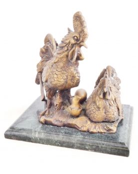 Sujet Poule et Coq en Bronze sur Socle en Marbre