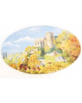 Oil on Oval Canvas Cliff Decor Signed S.AUVRAY 1936 Falaise