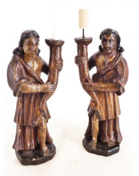 Pair of 18th Century Carved Wood Candlesticks