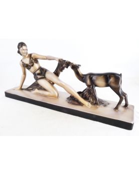 Sculpture Woman with Deer Signed S. MELANI