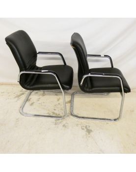 Pair of Armchairs in Black and Metal leather