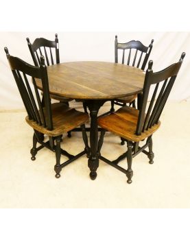 Round Table Set with 6 Black Pattern Chairs