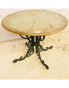 Outdoor Table Green Painted Wooden Top and Cast Aluminum Base