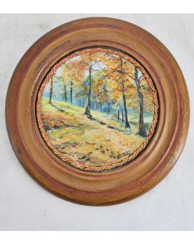Small Painted Forest Medallion Signed LAUNEY