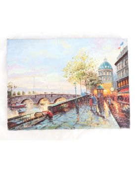 Oil on Canvas Quai Parisians