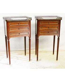 Pair of 3 Drawer Gallery Bedside Tables with Marble Top