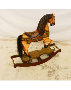 Old Small Rocking Horse in Polychrome Wood