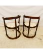 Pair of Curved Wooden Armchairs with White Pads