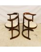 Pair of Curved Wooden Armchairs with White Pads