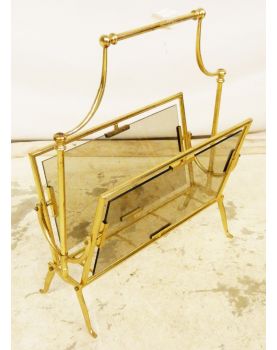 Magazine Holder in Smoked Glass and Brass by JANSEN