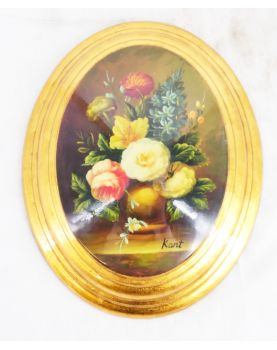 Domed Oval Medallion Modern Floral Decor Golden Frame