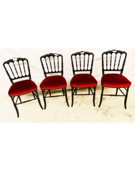 Set of 4 Napoleon III Chairs with Red Velvet Seats